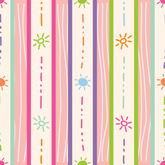 Colorful hand-drawn stripes and sunbursts on light background