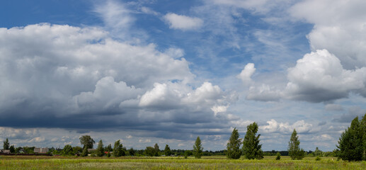 Beautiful volumetric clouds in summer, clear sky space