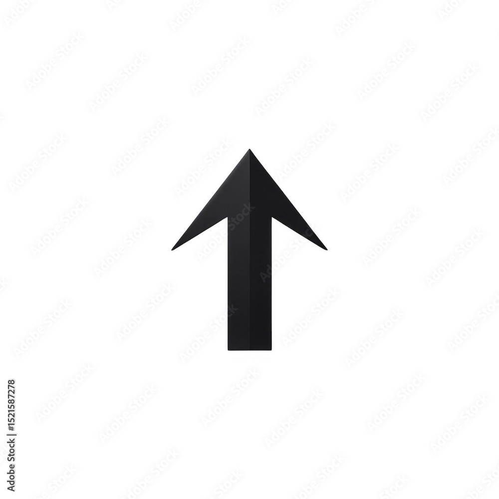 Poster black upward arrow symbol on transparent background, representing direction or navigation. simple de