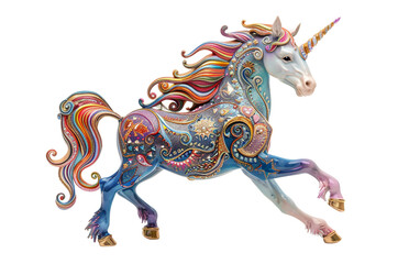 Fototapeta premium Rainbow Colored Unicorn with Vibrant Mane and Tail Representing Magic Isolated on Transparent Background
