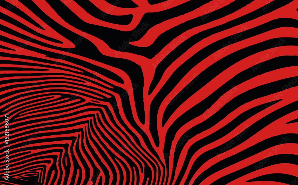 Poster abstract vector design in the psychedelic op art style, featuring hypnotic red and black wavy lines.