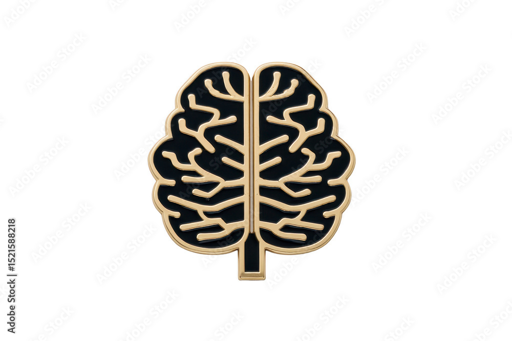 Poster stylized gold brain icon with tree like structure on transparency background, symbolizing growth and