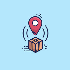 Pin location with live shipping tracking hand drawn illustration. Navigation pointer doodle icon in outline flat style vector.