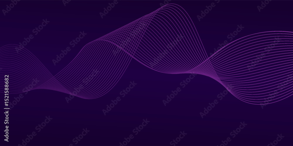 Poster wave sound line, abstract lines background, graphic thin curves design element, elegant tech flow ba