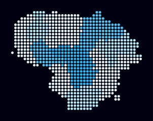 Obraz premium Lithuania dotted map. Digital style map of the country on dark background. Lithuania shape with circle dots. Colored dots style. Large size circles. Amazing vector illustration.