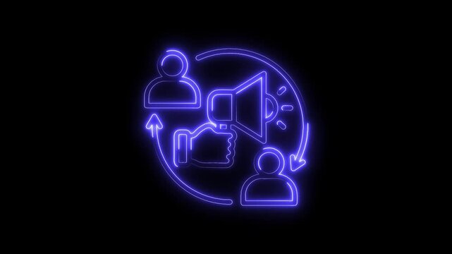 Neon marketing campaign illustration with customer feedback loop in a digital environment