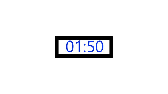 2 minutes countdown timer on white background, 2 minutes on white background, time left 2 minutes to 0 seconds,words color blue and black.