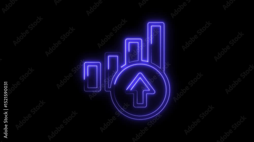 Aufkleber neon graph with upward arrow symbol illuminating success and progress on black background