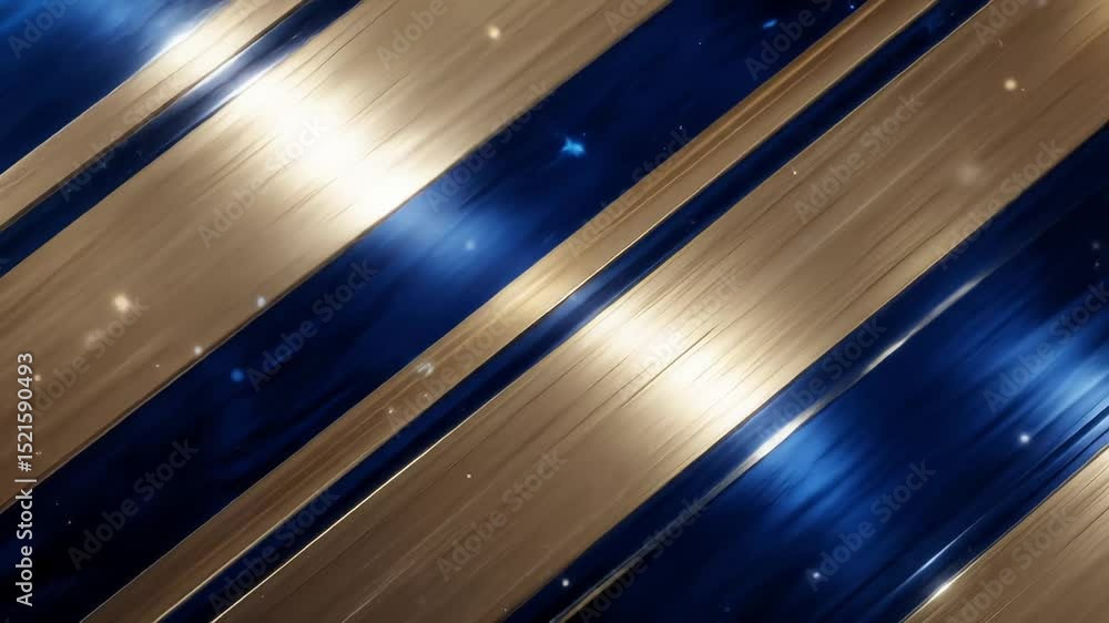 Poster abstract gold and blue metallic bars with sparkling particles animated background