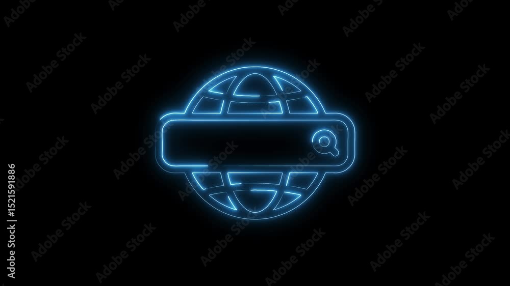 Poster neon globe with search bar icon animation for internet and global connectivity