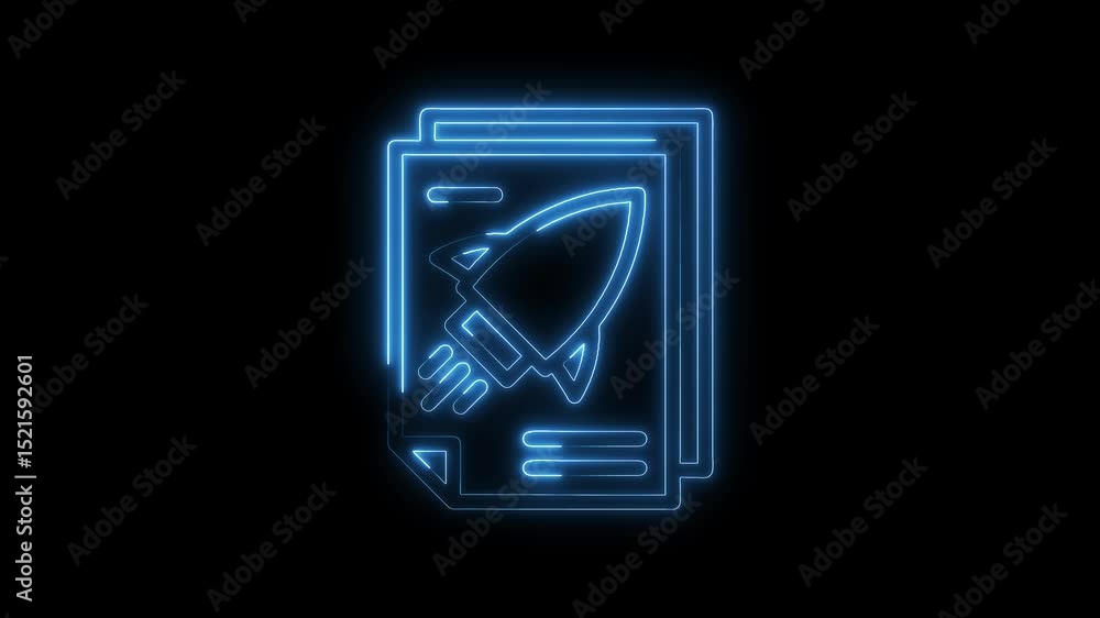 Aufkleber neon rocket launch on startup document floating in dark space promoting innovation