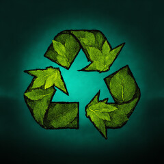 Eco-Friendly Recycling Symbol with Green Leaves, Nature Conservation