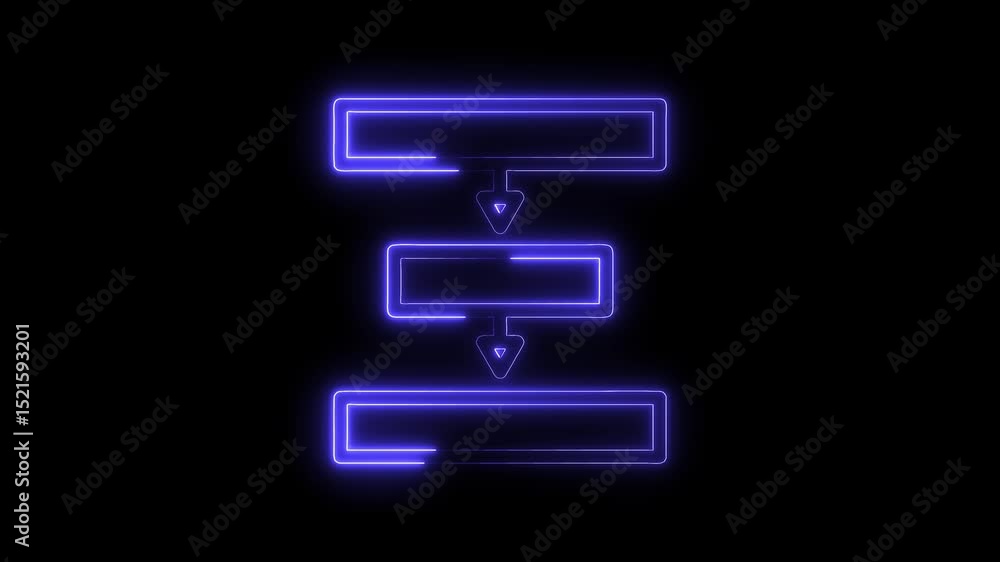 Aufkleber animated flowchart with arrows and boxes glows blue against a black background