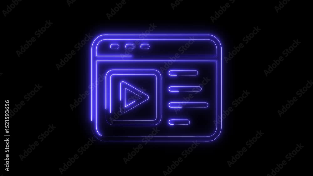 Poster neon video player interface on black background for technology and creative projects