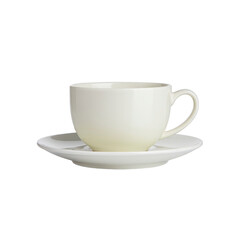 Simple white ceramic teacup with matching saucer, perfect for enjoying hot beverages. minimalist design adds elegance to any table setting