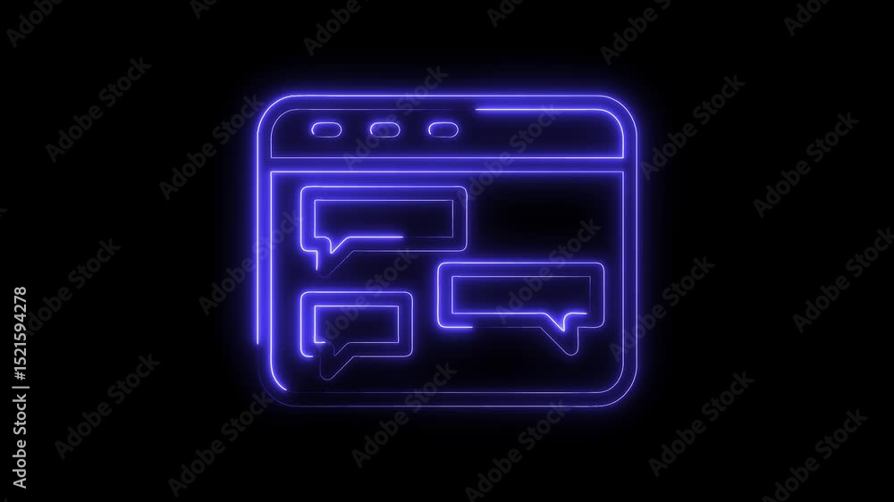 Poster neon chat window online communication and digital dialogue design with glowing lines animation