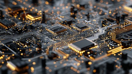 Advanced technology circuits featuring cpus, microchips, and neural networks illuminated by cloud data connections