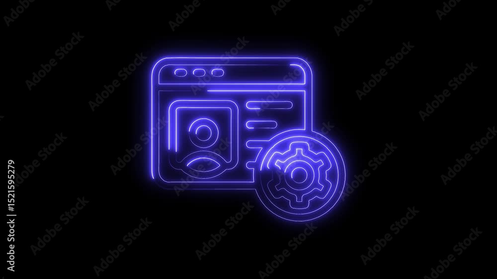 Poster neon browser window with user profile and gear icon glows on black background
