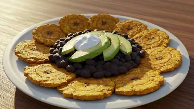 Plantain Tostones with Black Beans and Avocado