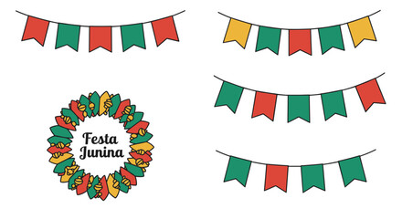 Festa junina vector elements for brazilian june party decoration with colorful flags and garland decor