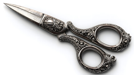 Antique Silver Ornate Scissors Vintage Sewing Craft Tool