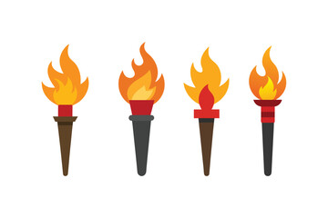 A set of colorful handheld flaming torch vector illustration