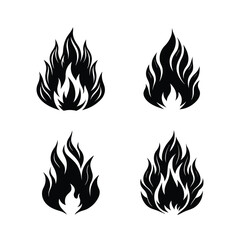 A set of silhouette flames fire vector art illustration