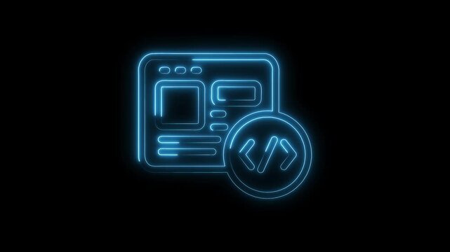 Neon style coding concept icon animation on a black background for web development