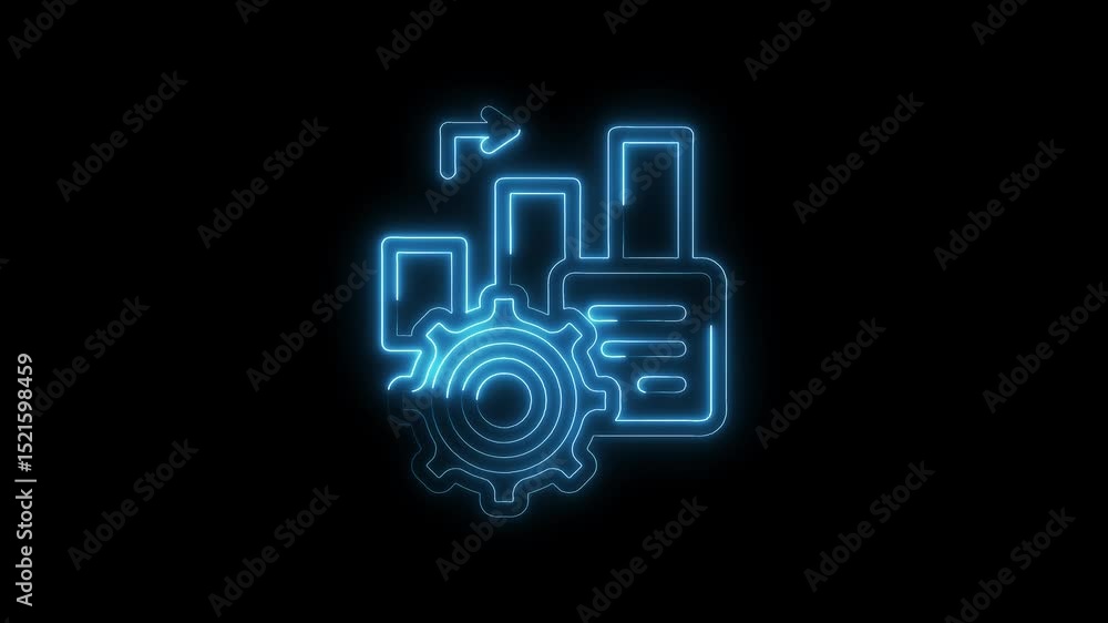 Poster glowing neon icon depicting business automation and data analytics with a modern aesthetic