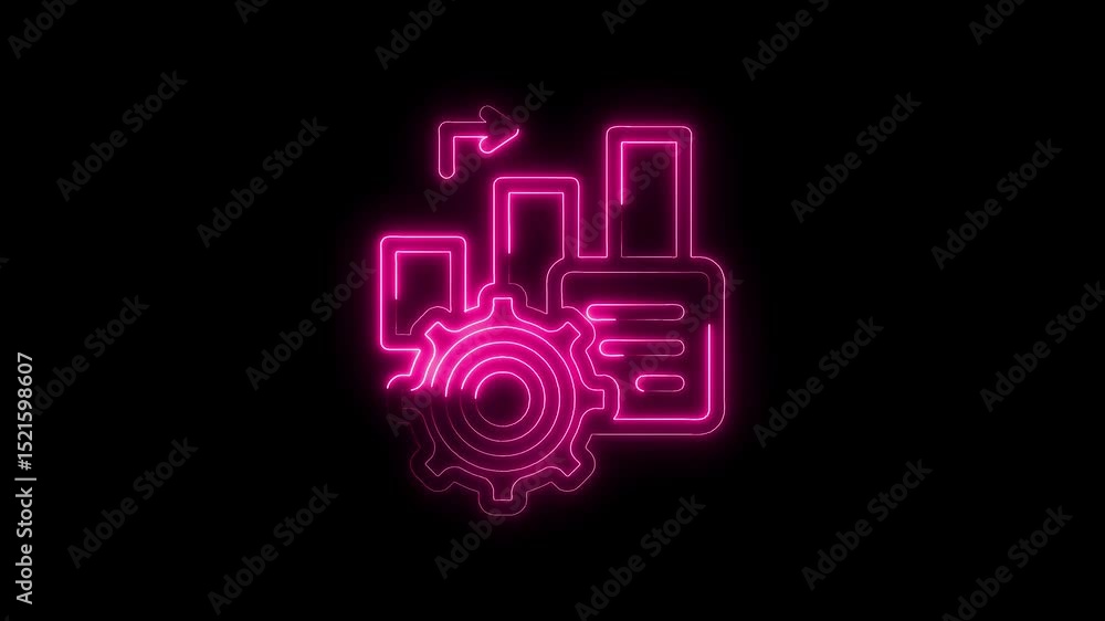 Poster neon business process automation financial data analysis software development statistics gearwheel i