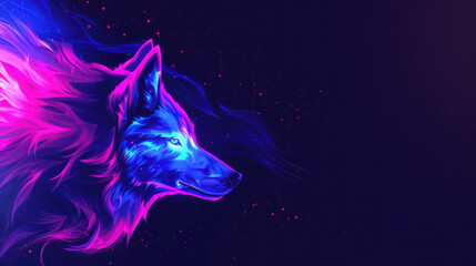 A mystical space-style wolf with glowing eyes, set against a black background with open space left for text—radiating power, mystery, and cosmic presence...
