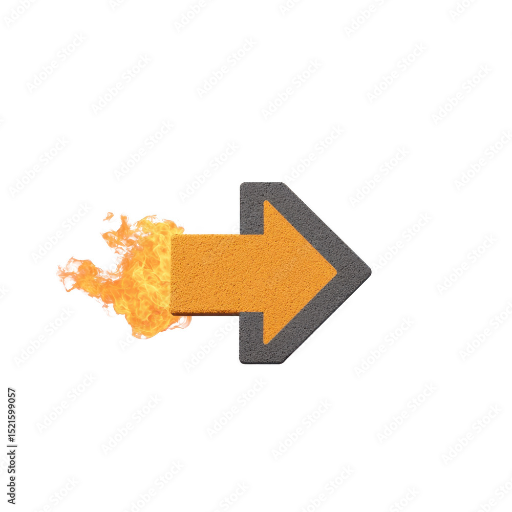 Poster dynamic image of yellow arrow with fiery effect, symbolizing speed and direction. arrow is outlined 