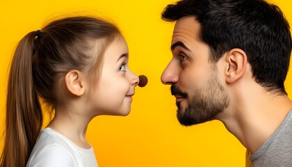 Child and adult facing each other with playful expressions.