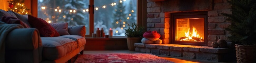 Cozy living room with a warm, glowing electric heater providing comforting background heat on a cold winter's day Perfect for home, comfort, and winter themes , hygge, boiler