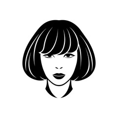 Woman with bob haircut silhouette isolated on transparent background