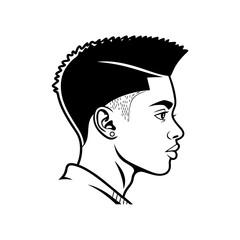 Young man profile silhouette with modern haircut isolated on transparent background