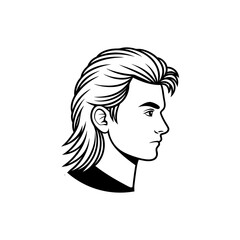 Man profile silhouette with long hair isolated on transparent background
