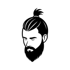 Man with top knot hairstyle silhouette isolated on transparent background