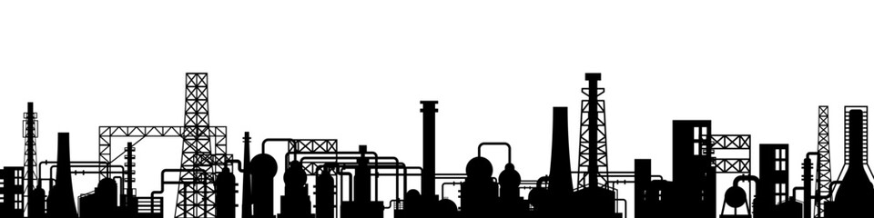 Industrial factory skyline in black color silhouette style
