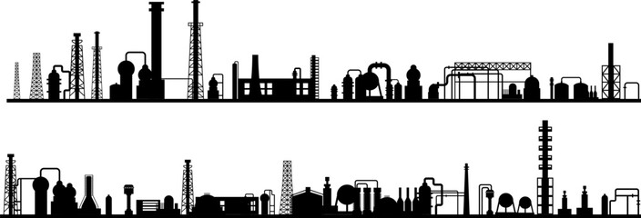 Industrial factory skyline in black color silhouette style