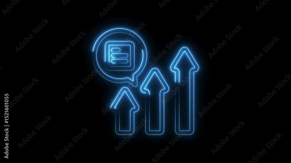 Poster neon arrows and data speech bubble animation representing growth and positive business progress