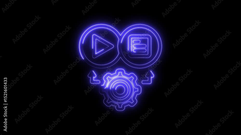 Poster video workflow automation process neon style on black background for technology concepts