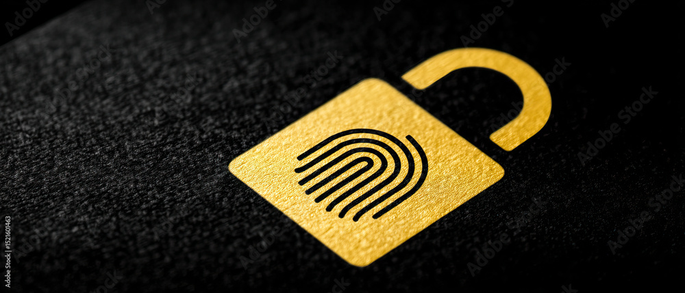 Poster fingerprint lock symbol on textured black surface representing secure access and digital protection