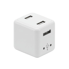 White dual usb charging cube isolated on transparent background