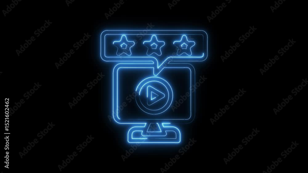 Aufkleber glowing neon video rating concept with three stars on computer screen animation