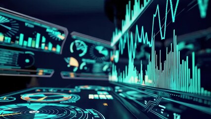Dynamic financial data visualization with futuristic interface and animated graphs - Powered by Adobe