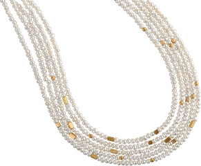 Elegant pearl necklace, a luxurious fashion accessory, isolated on a white background