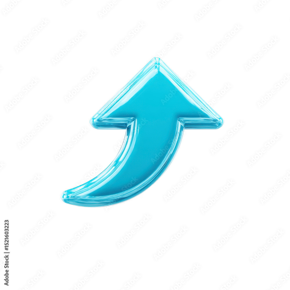Poster shiny blue upward arrow with glossy finish, symbolizing progress or increase, isolated on transparen