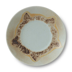 Empty, clean ceramic plate isolated on a white background, perfect for food, dinner, or kitchen use