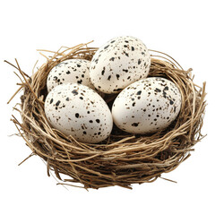 Obraz premium Spotted bird eggs in nest isolated on transparent background